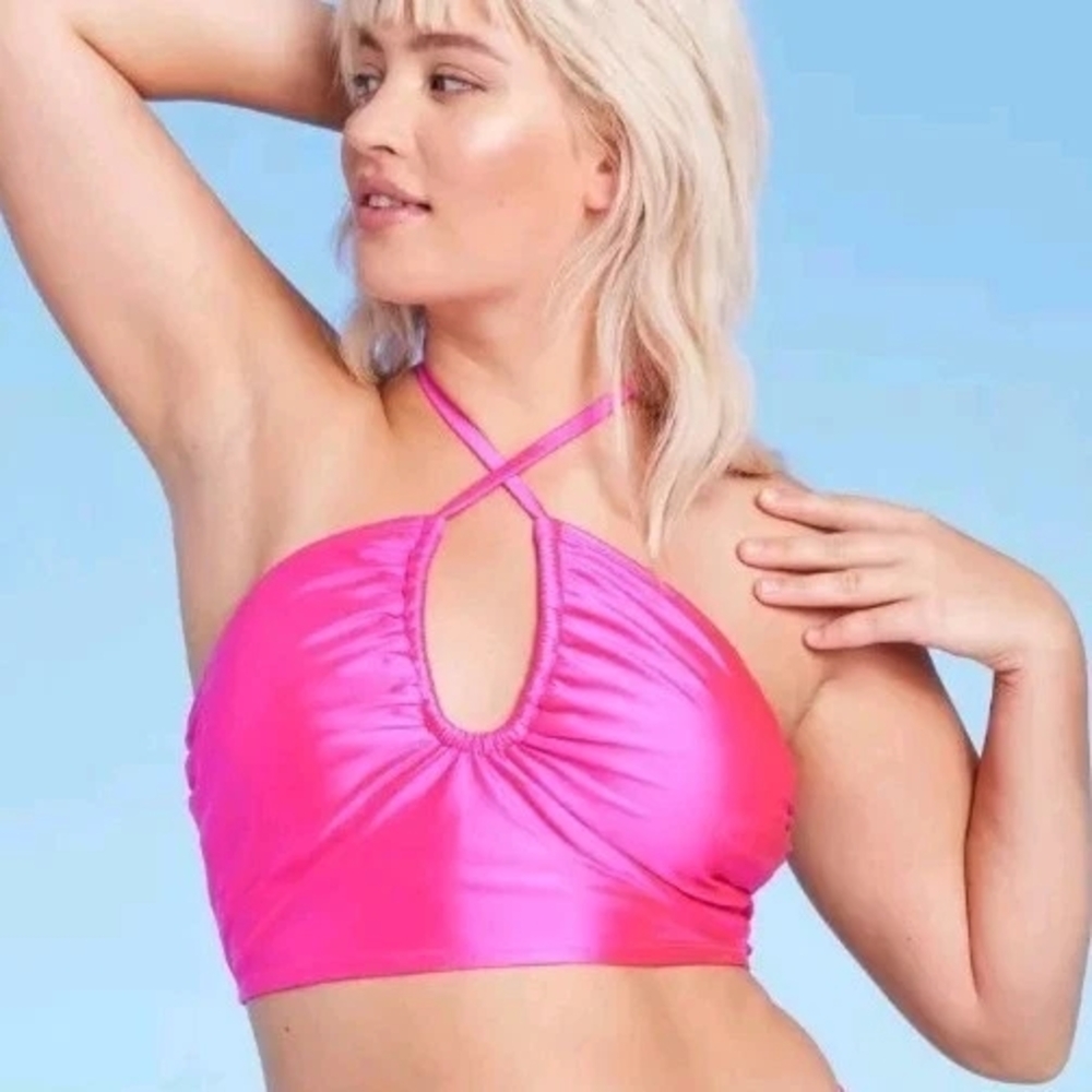 WILD FABLE Hot Pink Longline Wrap Halter Bikini Top NWT